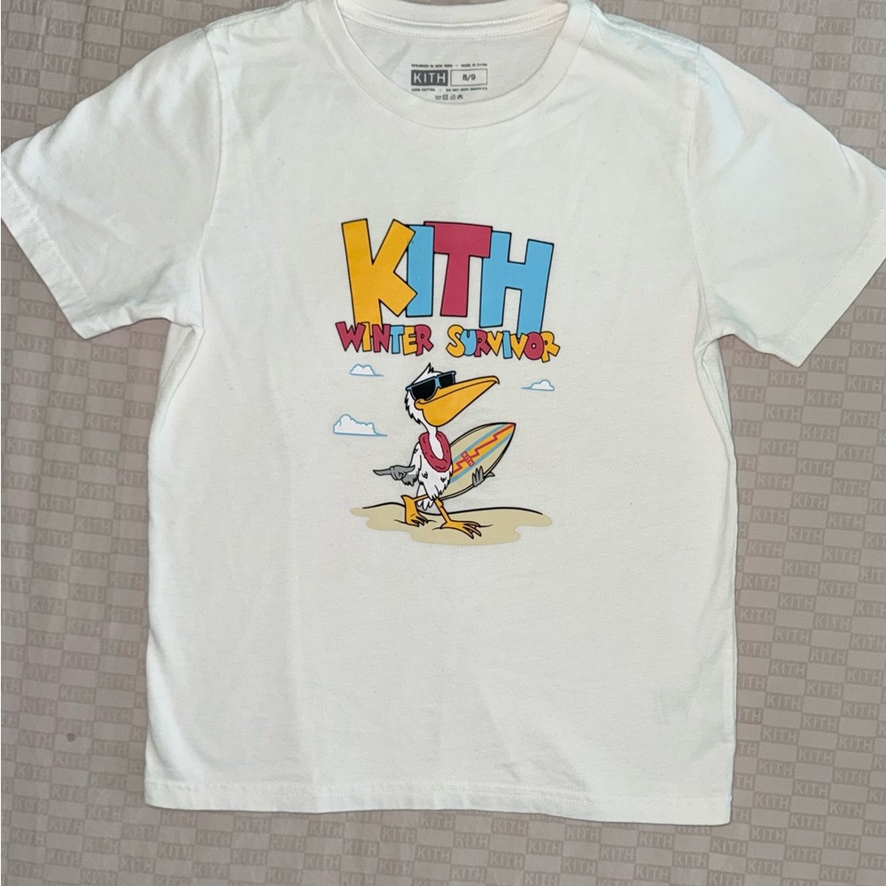 KITH Pelican White Kids Tee with Multicolor 'KITH Winter Survivor' Graphic